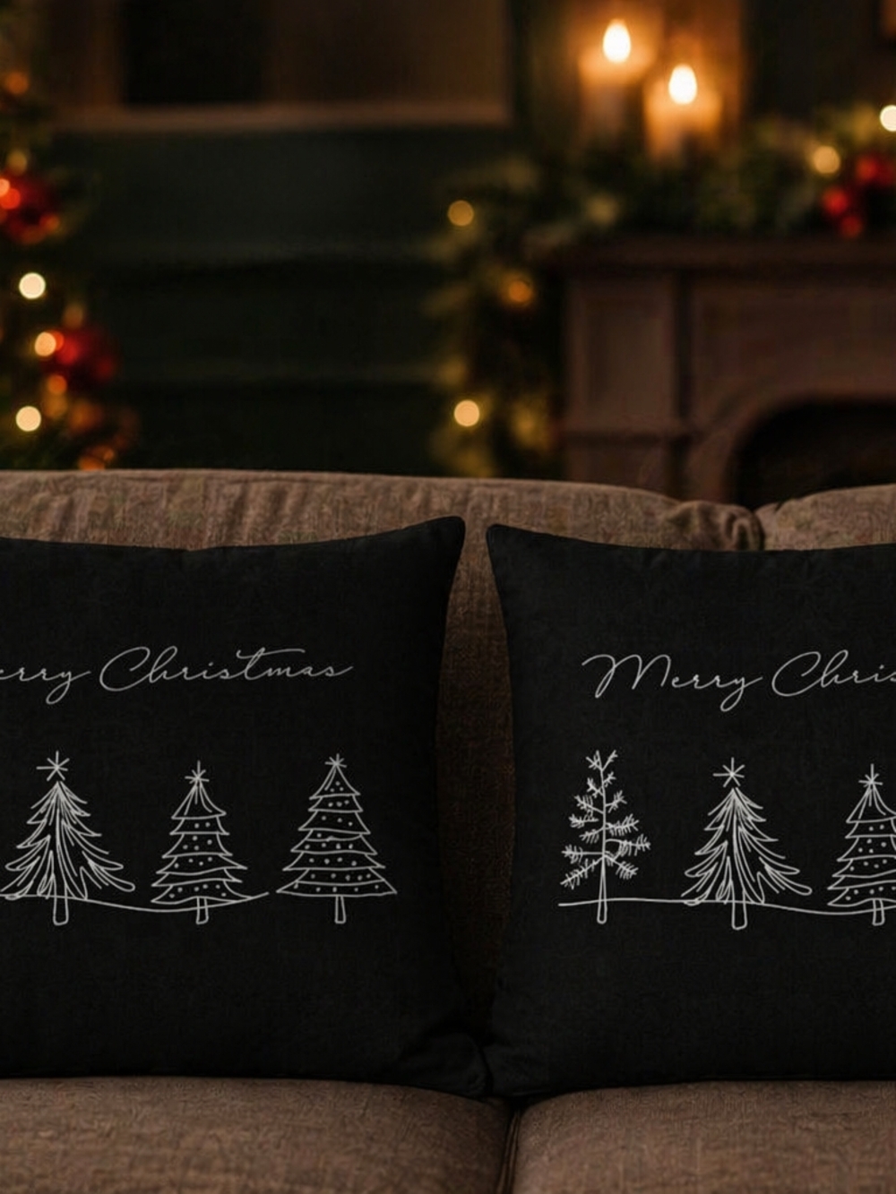 Set Of 2 Black Merry Christmas Holiday Throw Pillows Unbranded